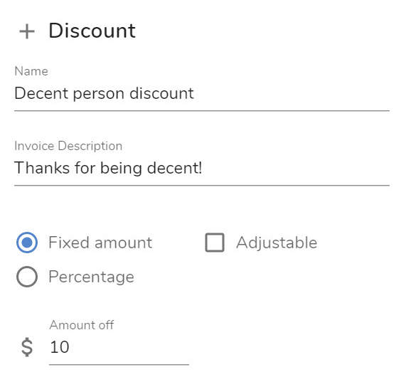 Example fixed discount