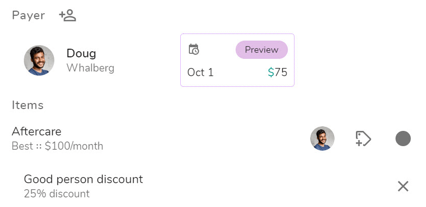 Example billing plan with a single discount
