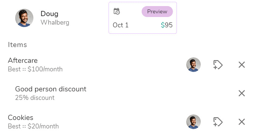 Example billing plan with multiple combined discounts