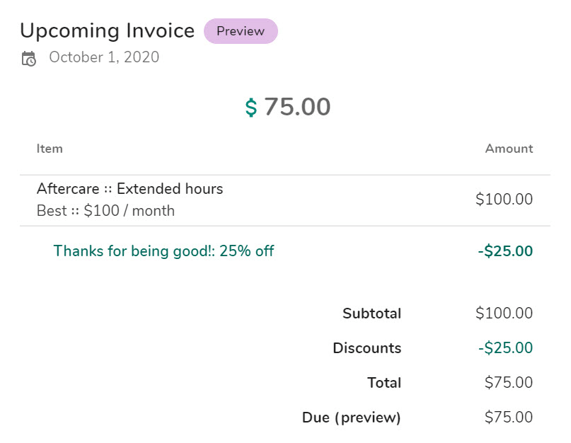 Preview billing plan changes with discounts applied