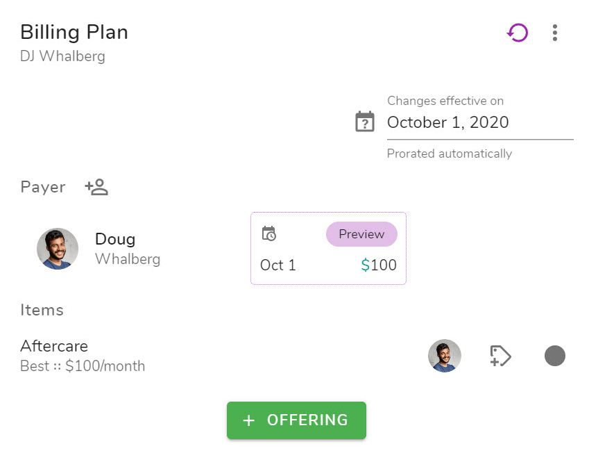 Example billing plan with a single offering