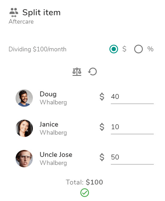 Billing plan items can be split between multiple parents or payers