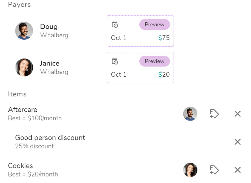 Billing plans can split payments between multiple parents or payers