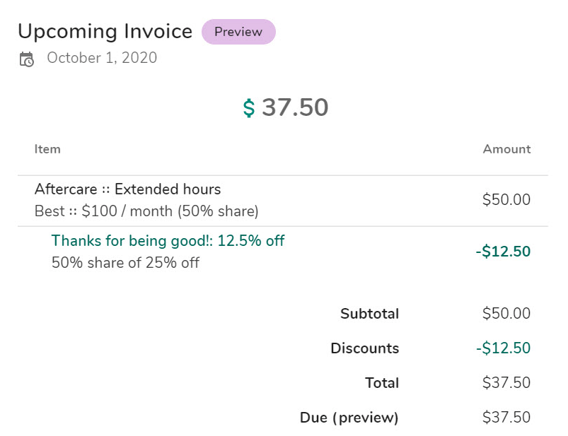 Billing plan splits can be previewed before saving